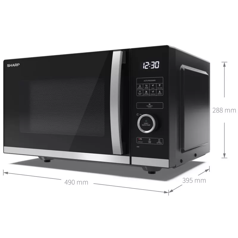 Sharp YC-QS254AE-B microwave Black, Stainless steel Solo microwave Countertop 25 L 900 W