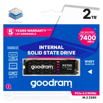 Goodram PX700 SSD SSDPR-PX700-02T-80 internal solid state drive 2 TB M.2 PCI Express 4.0 NVMe 3D NAND