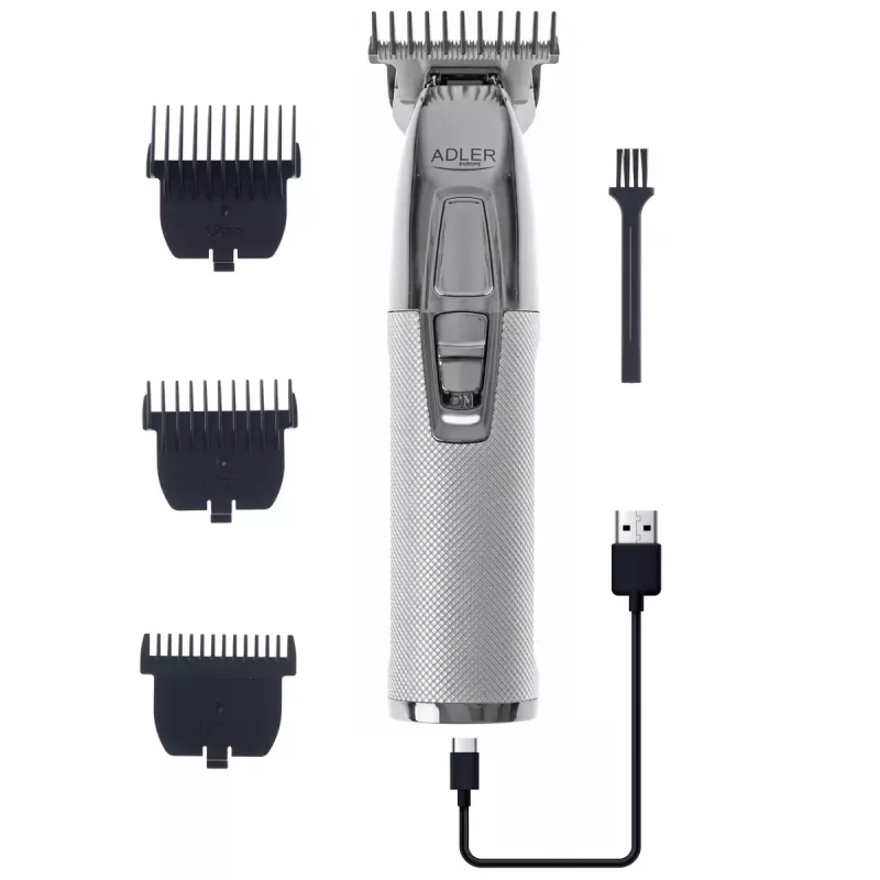 Beard trimmer Adler AD 2836S, cordless lithium battery, 0.9–6 mm, 4 length steps, stainless steel blades, silver