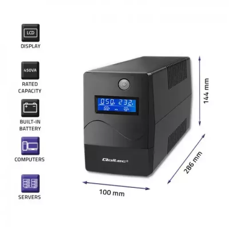 Uninterruptible Power Supply Qoltec Monolith 0.85 kVA 480 W 2 AC outlets