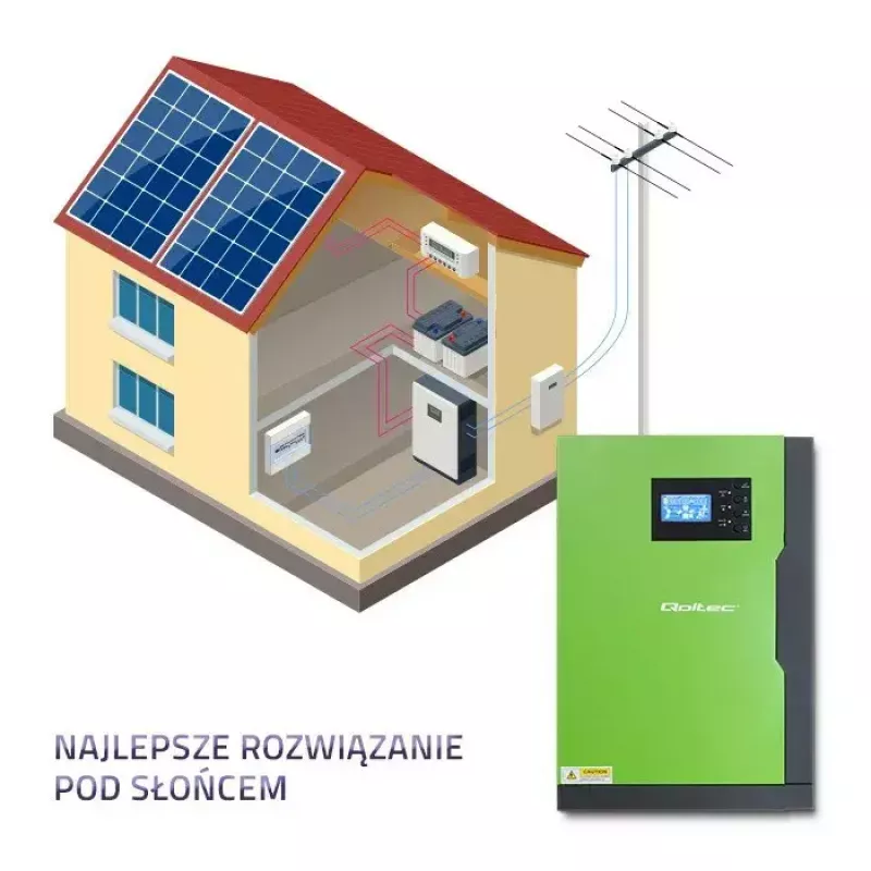 Qoltec 53886 Off-Grid Hybrid Solar Inverter, 3.5 kW, 100 A MPPT, 24 V, Pure Sine