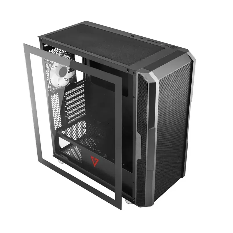PC case MODECOM AMIRANI ARGB Midi Tower, black, tempered glass, 2x200mm front + 1x120mm rear fans, USB-A 2x, USB-C 1x, supports ATX/ITX, GPU up to 35 cm