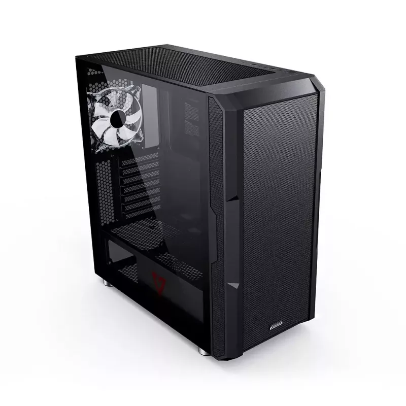 PC case MODECOM AMIRANI ARGB Midi Tower, black, tempered glass, 2x200mm front + 1x120mm rear fans, USB-A 2x, USB-C 1x, supports ATX/ITX, GPU up to 35 cm