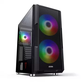 PC case MODECOM AMIRANI ARGB Midi Tower, black, tempered glass, 2x200mm front + 1x120mm rear fans, USB-A 2x, USB-C 1x, supports ATX/ITX, GPU up to 35 cm