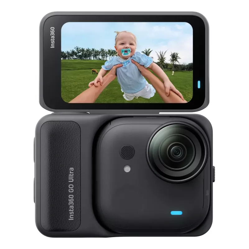 Action sports camera Insta360 GO Ultra Standard Black — 4K Ultra HD 3840×2880, 1/1.28 inch sensor, 240 fps, Wi‑Fi, built-in display, MicroSD, 52.9 g
