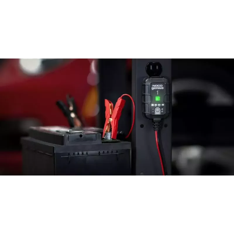 Battery charger NOCO GENIUS1EU 1A smart charger for 12V lead‑acid and lithium batteries, compact design