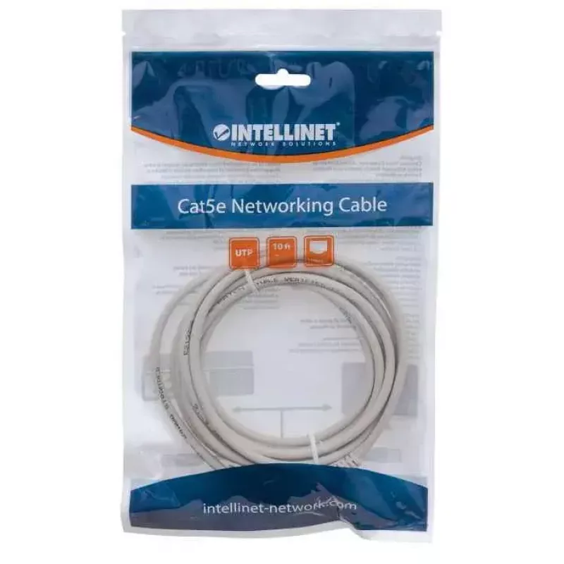 Patch cable INTELLINET Cat5e U/UTP 3 m, Grey, CCA, RJ-45–RJ-45, 350 MHz