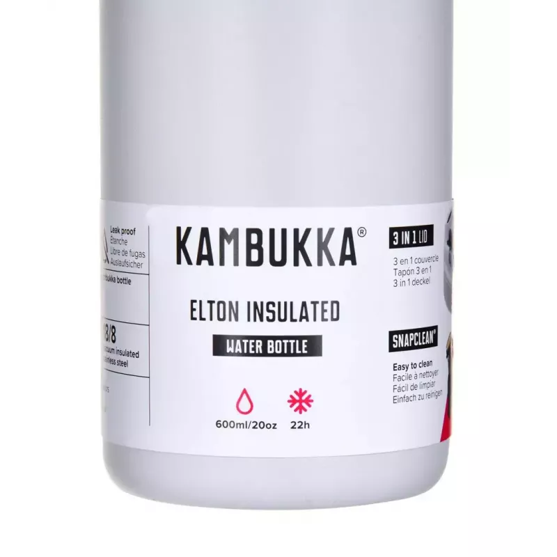 Insulated bottle Kambukka Elton 600 ml Chalk White — vacuum flask, 18/8 stainless steel, leak‑proof, Snapclean lid