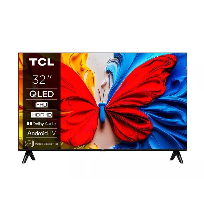 TCL 32V5C 32 inch QLED Full HD Smart TV, Android TV, 1920×1080, 60Hz, 2×HDMI, Wi‑Fi, Bluetooth, 20W, Black