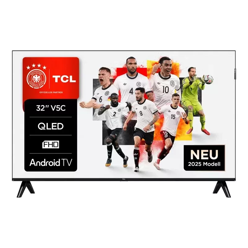 TCL 32V5C 32 inch QLED Full HD Smart TV, Android TV, 1920×1080, 60Hz, 2×HDMI, Wi‑Fi, Bluetooth, 20W, Black