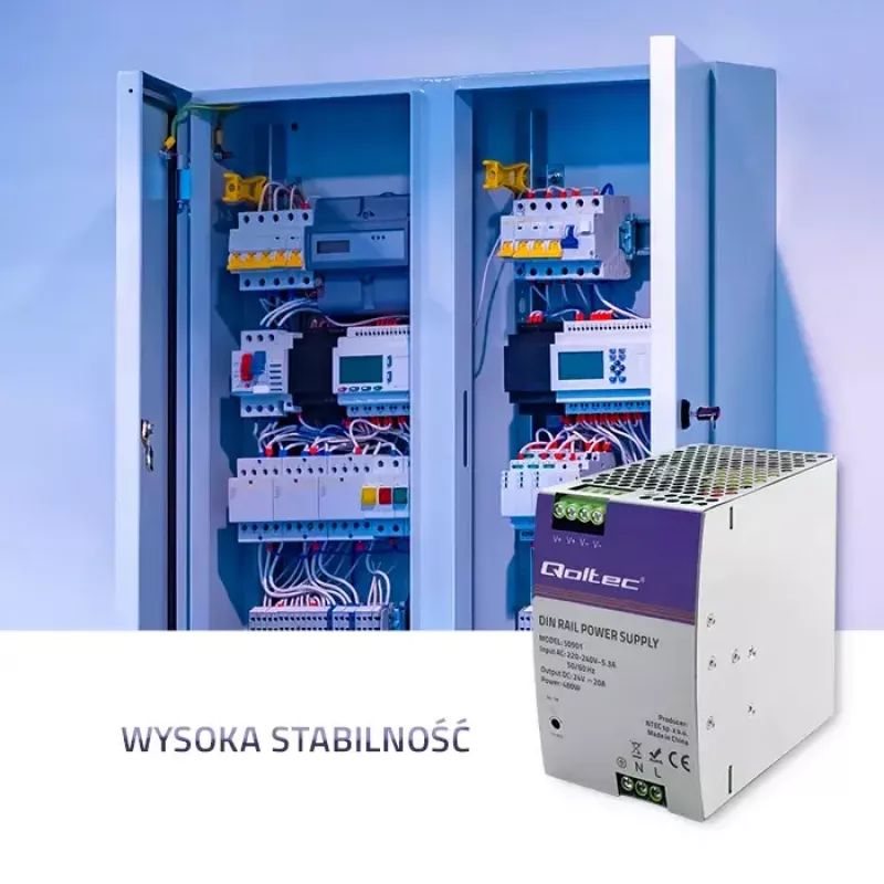 Industrial DIN rail power supply QOLTEC 50901 — 480W, 24V DC, 20A