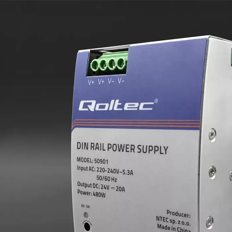Industrial DIN rail power supply QOLTEC 50901 — 480W, 24V DC, 20A