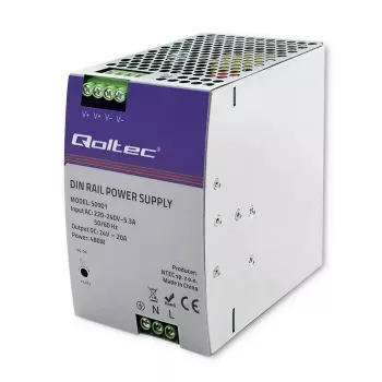 Industrial DIN rail power supply QOLTEC 50901 — 480W, 24V DC, 20A