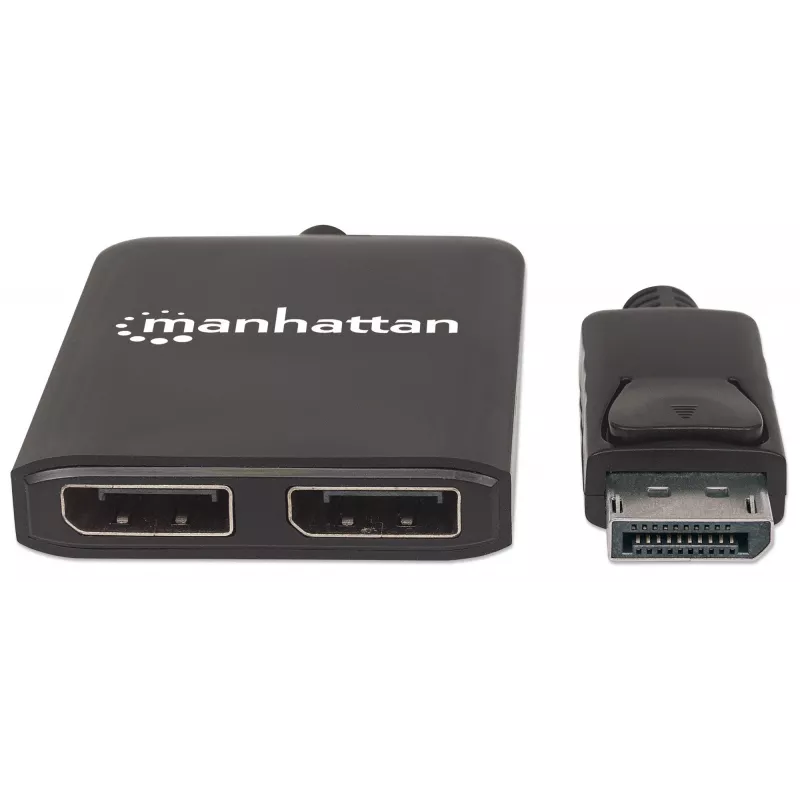 Manhattan DisplayPort 1.2 to 2-Port DisplayPort 1.2 Splitter Hub with MST, 4K@30Hz, USB-A Powered, Video Wall Function, Black, MST = Multi-Stream Transport, 3 Year Warranty