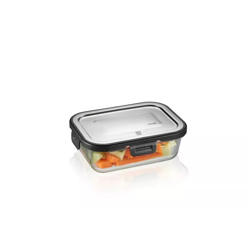 Glass rectangular food storage container set GEFU Milo G-12799 — set of 3, heat resistant, dishwasher safe