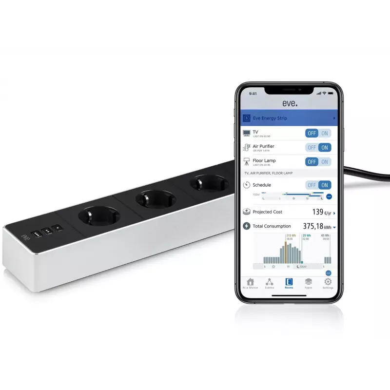 Power Strip Eve Energy Strip Black White 3 AC outlet(s) 120-230 V 1.9 m
