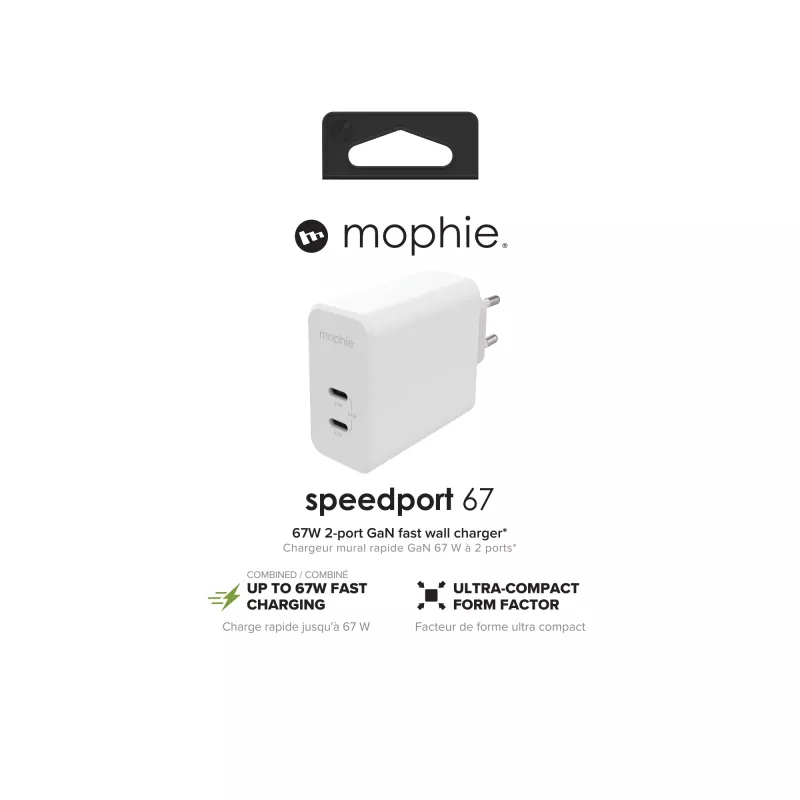 mophie Accessories-Wall Adapter-USB-C-PD-DUAL-67W-GAN-White-EU (2xUSBC)