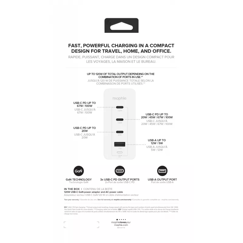 mophie Accessories-Wall Adapter-USB-C-PD-HUB-120W-GAN-White-EU(3xUSBC + 1xUSBA)