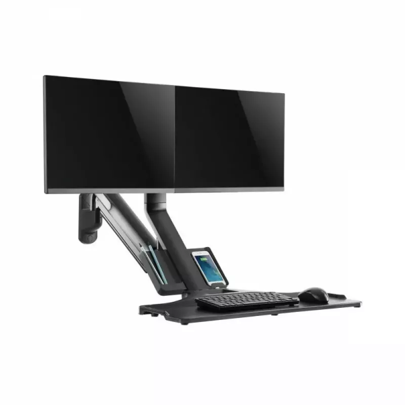 Dual Monitor Wall Mount MACLEAN MC-633 gas spring for 17 inch–27 inch monitors, adjustable arms, VESA compatible