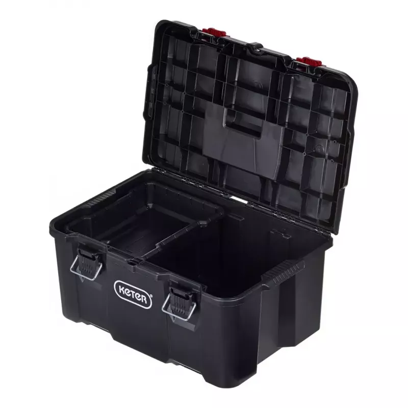 Stacking storage boxes Keter 250927 — set of 3 stackable technopolymer organizers with wheels and lock, 525×694×411 mm, black