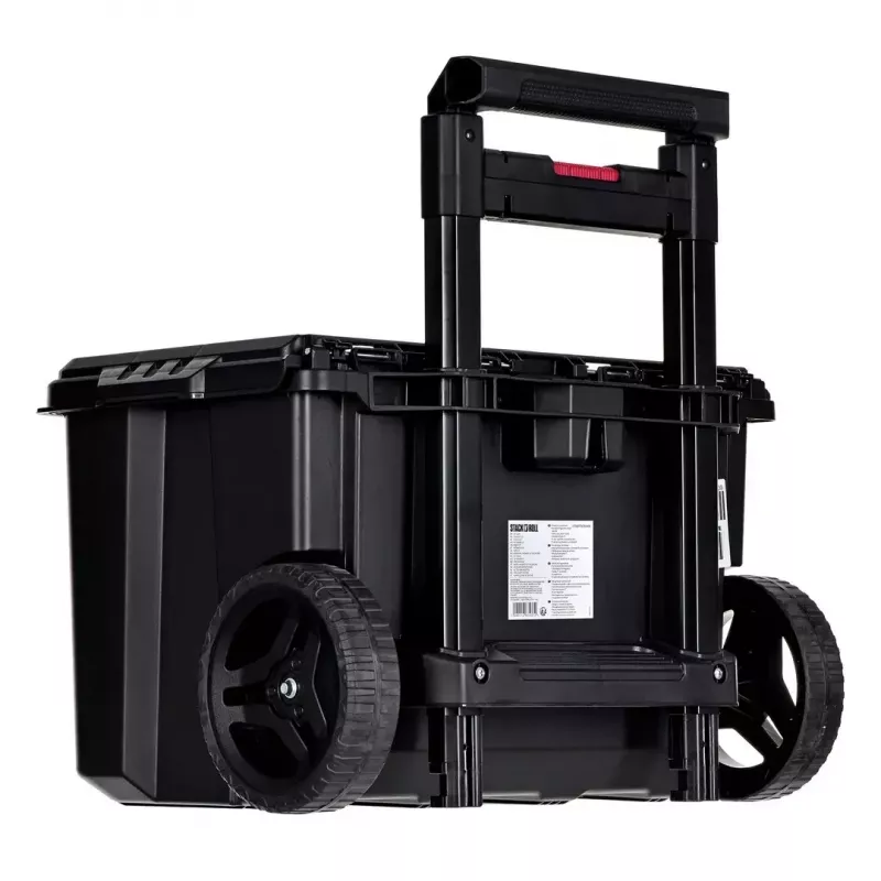 Stacking storage boxes Keter 250927 — set of 3 stackable technopolymer organizers with wheels and lock, 525×694×411 mm, black