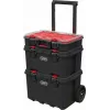 Stacking storage boxes Keter 250927 — set of 3 stackable technopolymer organizers with wheels and lock, 525×694×411 mm, black