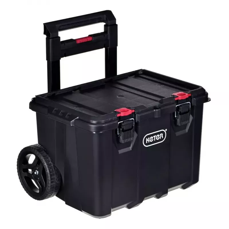 Stacking storage boxes Keter 250927 — set of 3 stackable technopolymer organizers with wheels and lock, 525×694×411 mm, black