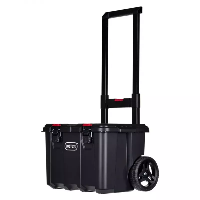 Stacking storage boxes Keter 250927 — set of 3 stackable technopolymer organizers with wheels and lock, 525×694×411 mm, black