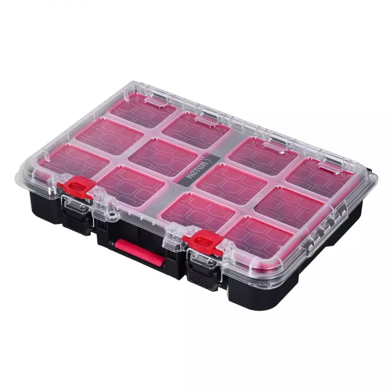 Stacking storage boxes Keter 250927 — set of 3 stackable technopolymer organizers with wheels and lock, 525×694×411 mm, black