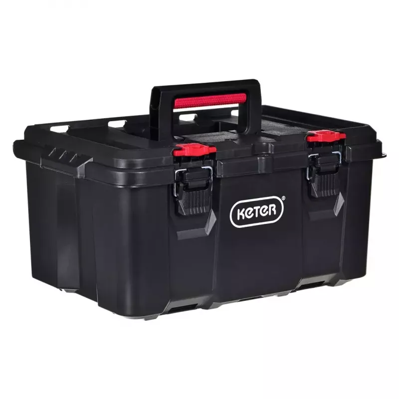 Stacking storage boxes Keter 250927 — set of 3 stackable technopolymer organizers with wheels and lock, 525×694×411 mm, black