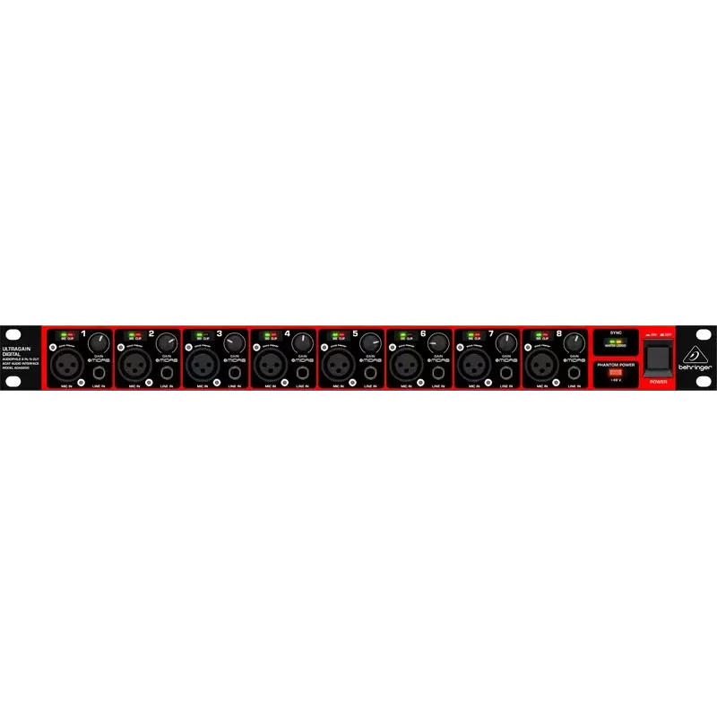 Behringer ULTRAGAIN DIGITAL ADA8200 8-channel AD/DA converter, 24-bit/48 kHz, XLR I/O, rack-mountable