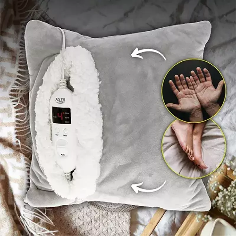 Electric blanket Adler AD 7412 — 1-person fleece throw, 80 W, 8 heating levels, washable, timer, grey