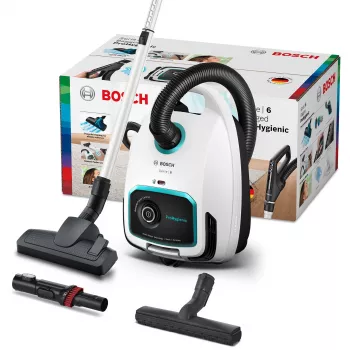 Bosch Serie 6 BGL6HYG1 ProHygienic Cylinder Vacuum Cleaner, Dry, 600 W, Dust Bag, 4 L, White