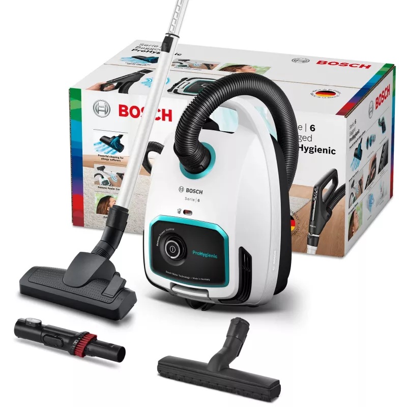 Bosch Serie 6 BGL6HYG1 ProHygienic Cylinder Vacuum Cleaner, Dry, 600 W, Dust Bag, 4 L, White