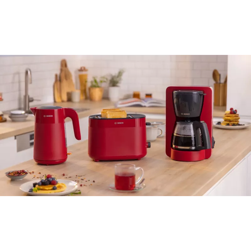 Toaster Bosch TAT2M124 — 2-slice 950 W, red, bread centering, defrost, lift