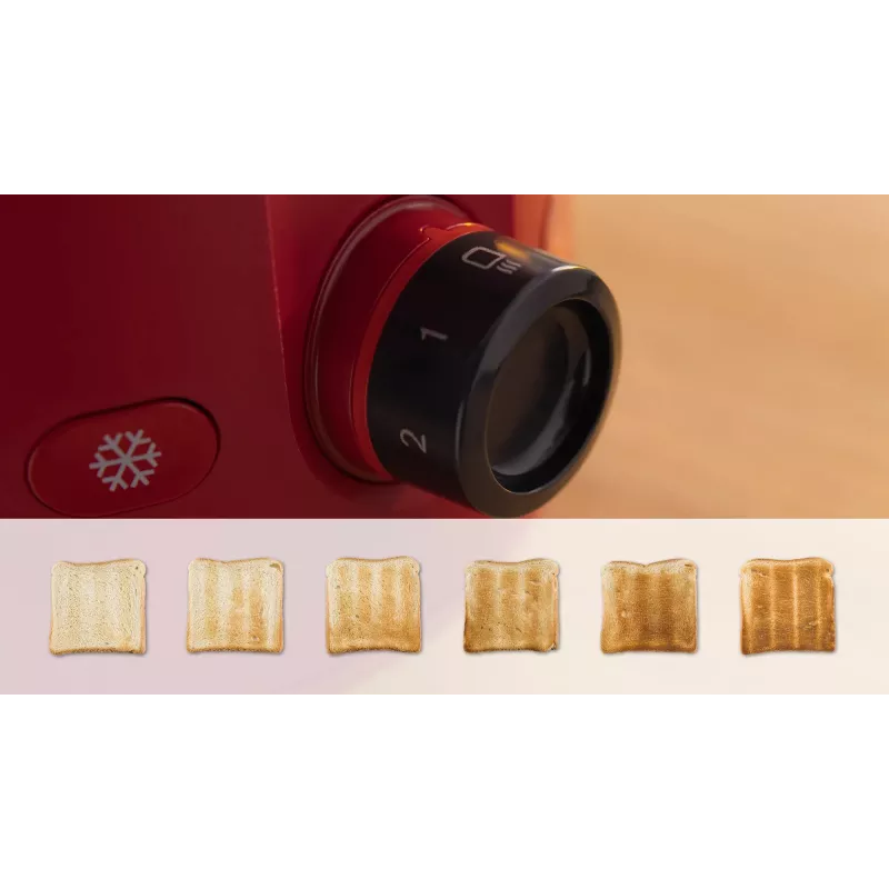 Toaster Bosch TAT2M124 — 2-slice 950 W, red, bread centering, defrost, lift