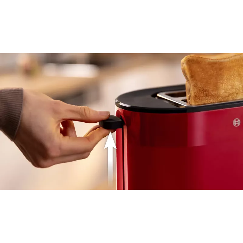 Toaster Bosch TAT2M124 — 2-slice 950 W, red, bread centering, defrost, lift