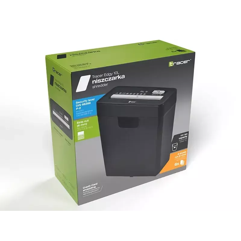 Shredder TRACER Edge10L cross-cut, 10-sheet capacity, 6 mm cut, 10 L bin, black