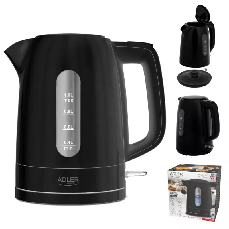 Electric kettle Adler AD 1380B — 1.7 L, up to 2200 W, black, 360° base