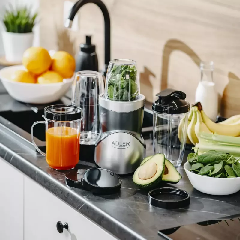 Tabletop blender Adler AD 4084 Smoothie Set — 500 W (max 1200 W), 0.7 L glass jar, removable bowl, black