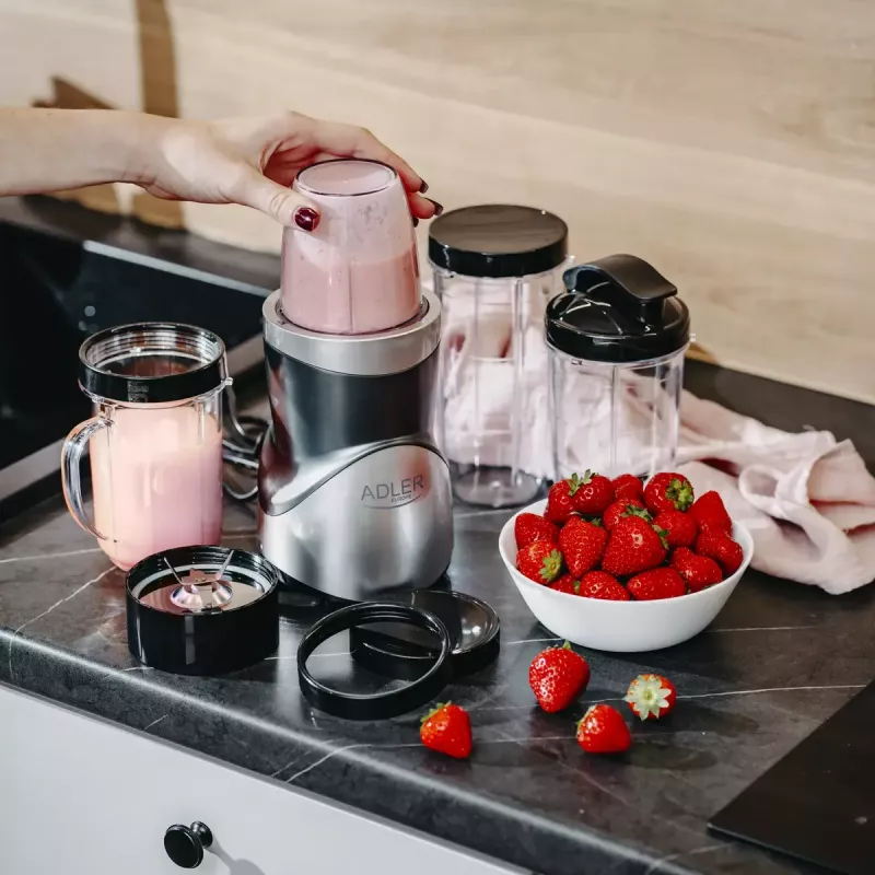 Tabletop blender Adler AD 4084 Smoothie Set — 500 W (max 1200 W), 0.7 L glass jar, removable bowl, black