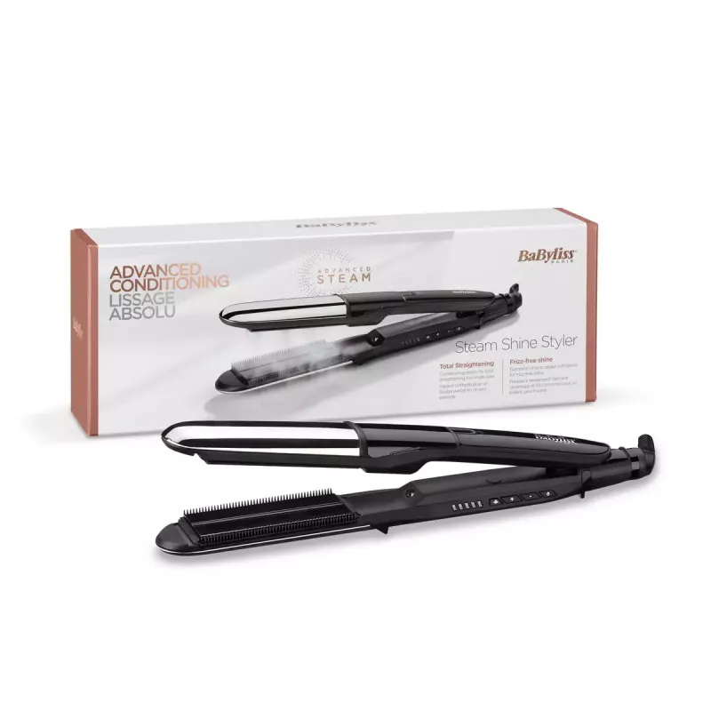 Straightening iron BABYLISS ST496E — steam mist styler, wide ceramic plates 39×100 mm, 150–230°C, 67W, 2.5 m swivel cord