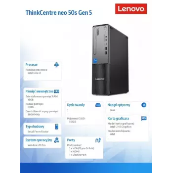 Lenovo ThinkCentre neo 50s Gen 5 Intel® Core™ i7 i7-14700 16 GB DDR5-SDRAM 512 GB SSD Windows 11 Pro SFF PC Black, Grey