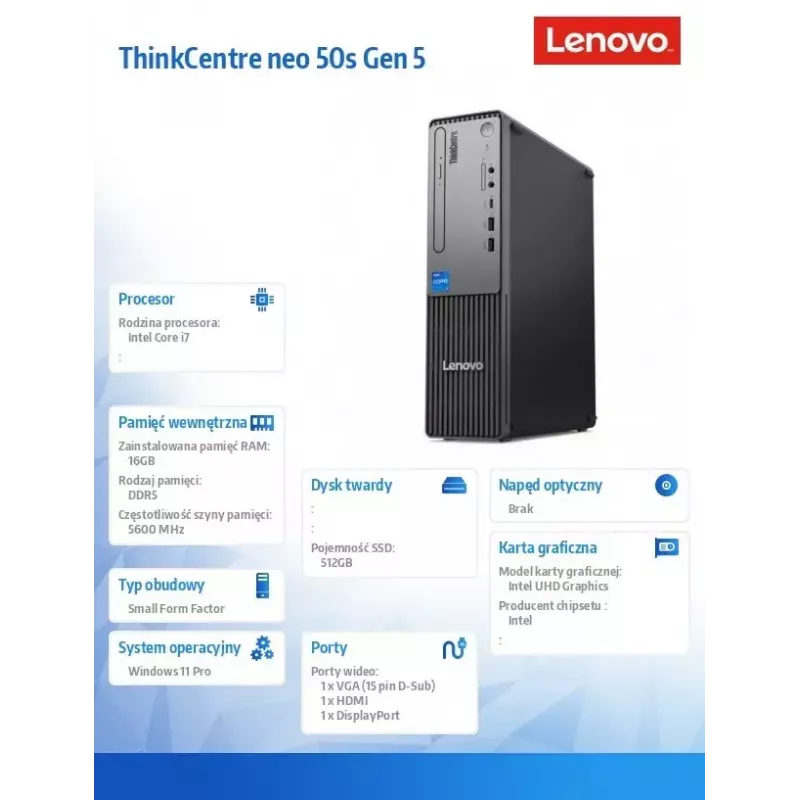 Lenovo ThinkCentre neo 50s Gen 5 Intel® Core™ i7 i7-14700 16 GB DDR5-SDRAM 512 GB SSD Windows 11 Pro SFF PC Black, Grey