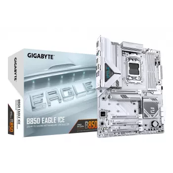 GIGABYTE B850 EAGLE ICE Motherboard - AMD Ryzen 9000 Series CPUs, 8+2+2 Phases Digital VRM, up to 8200MHz DDR5 (O.C), 1xPCIe 5.0 + 2xPCIe 4.0 M.2, 2.5 GbE LAN, USB 3.2 Gen 2