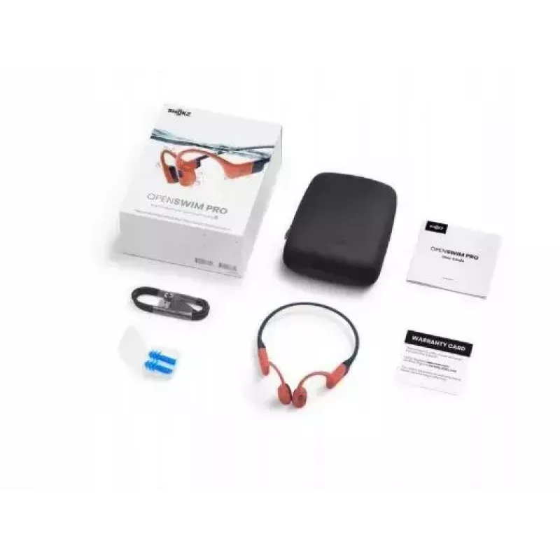 Bone conduction headphones Shokz OpenSwim Pro — binaural, IP68 waterproof, Bluetooth 5.2, up to 9 h runtime, ear-hook, red