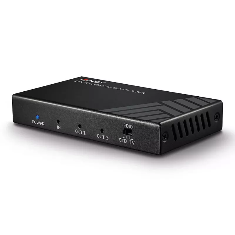 Lindy 2 Port HDMI 2.0 18G Splitter, HDMI, 2x HDMI, 3840 x 2160 pixels, Black, Metal, CE, FCC, RoHS, REACH, California Proposition 65