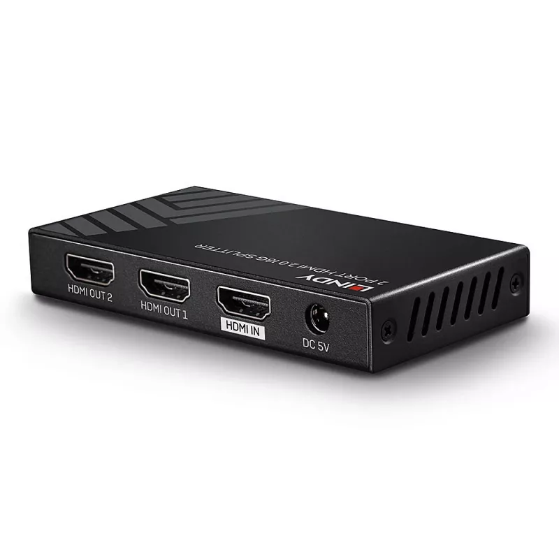 Lindy 2 Port HDMI 2.0 18G Splitter, HDMI, 2x HDMI, 3840 x 2160 pixels, Black, Metal, CE, FCC, RoHS, REACH, California Proposition 65