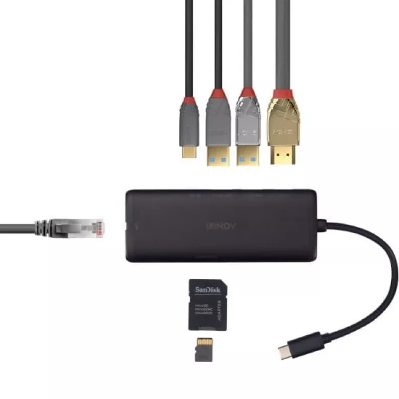 Lindy DST-Mini USB-C Laptop Mini Docking Station with 4K Support and 100W Pass-Through Charging