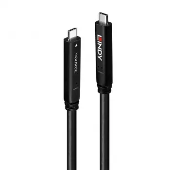 Lindy 10m USB 3.2 Gen 1 and DP 1.4 Type C Hybrid Cable, 10 m, USB C, USB C, USB 3.2 Gen 1 (3.1 Gen 1), Black